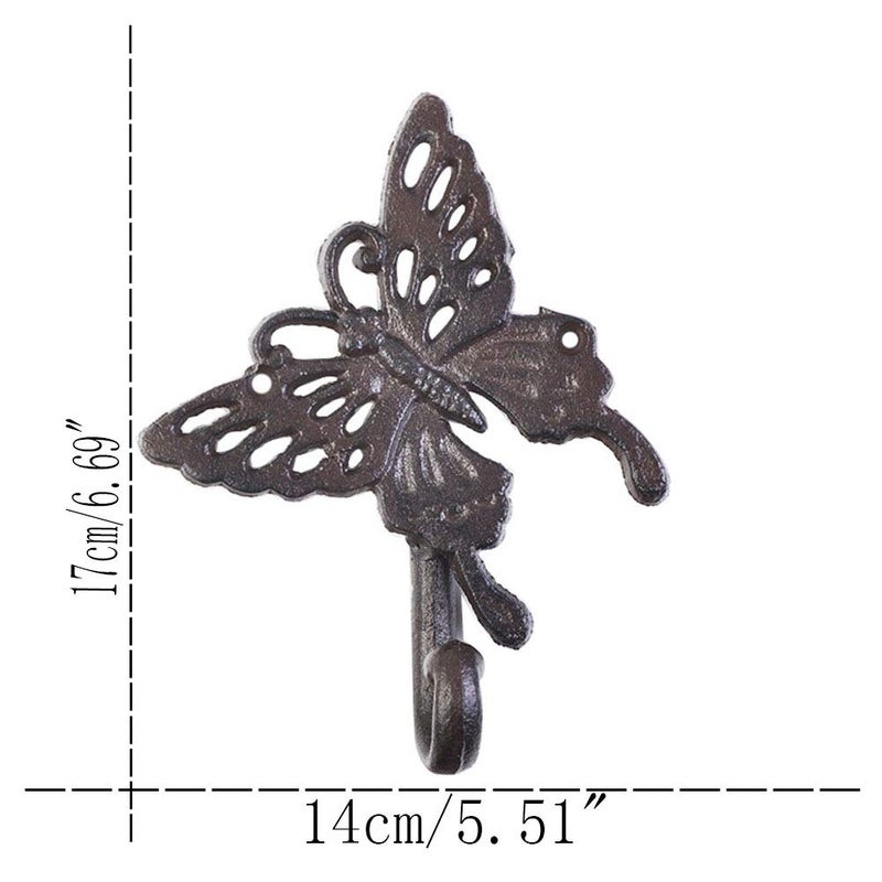 Hdtyyln Butterfly Hook, Cast Iron Wall Hooks, Heavy Duty Coat Hooks, Decorative Animal Hook for Home Kitchen Balcony Office Outdoor Garden Hanging Clothes Caps Bags Coats Daily Tools Planter, 1Pcs - Image 2